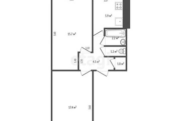 2-к квартира, 49,3 м², 3/5 эт.